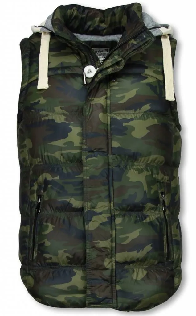 BODYWARMER HEREN  CAMOUFLAGE VEST CAPUCHON