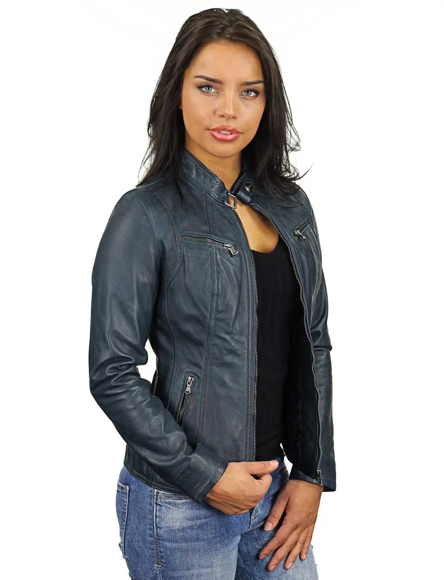 Dames leren jasje 315 blauw Versano