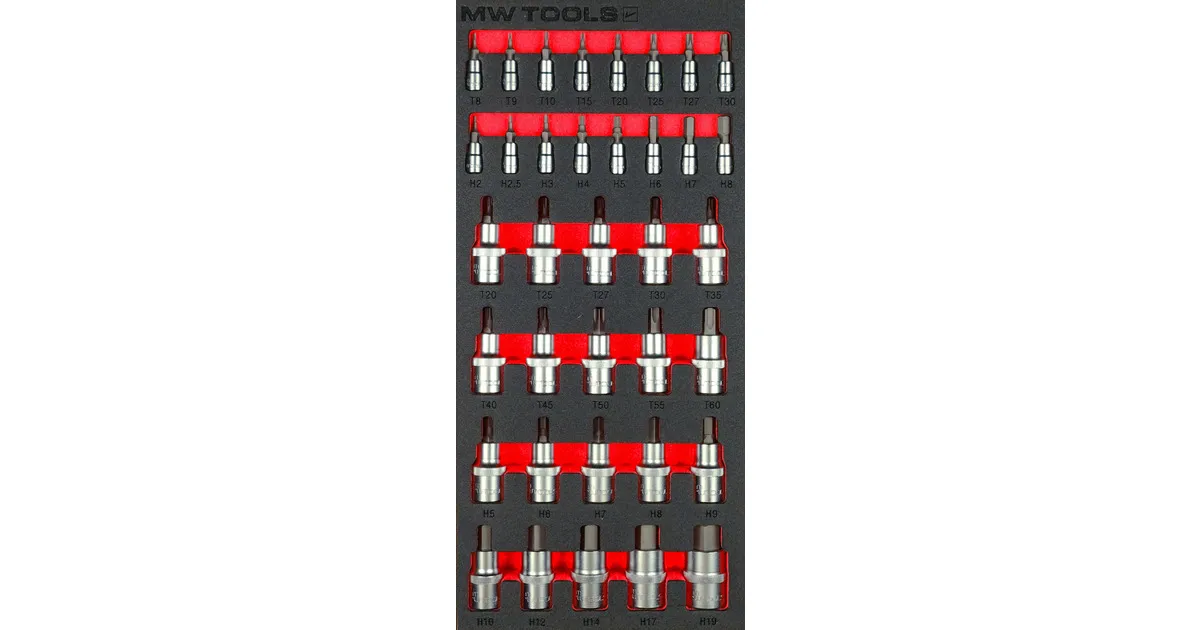 DOPBITSENSET HEX TORX IN FOAM TRAY  1/2" 1/4" HEX TORX  36 DELIG MW TOOLS