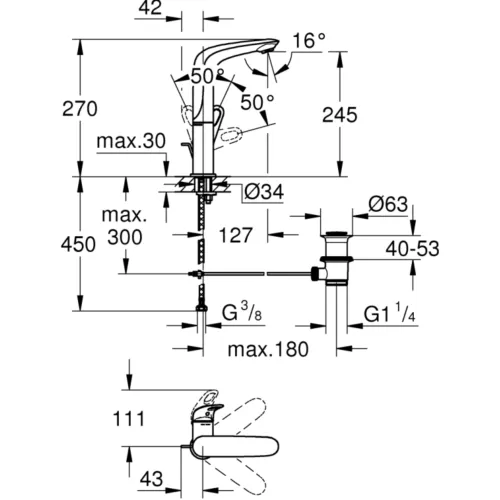 Grohe Eurostyle wastafelmengkraan L met waste open greep chroom