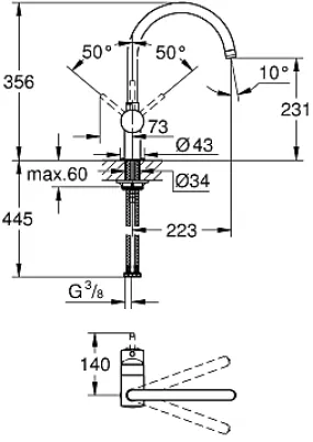 Grohe Minta keukenmengkraan hoge C-uitloop supersteel