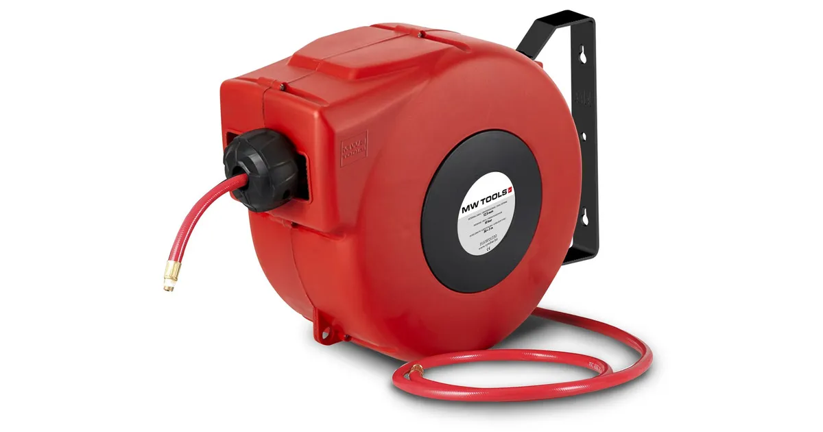 Haspel perslucht 12 m Ø 1/2" 10 bar PP met automatische oprol en zwenkbare muurbeugel MW Tools
