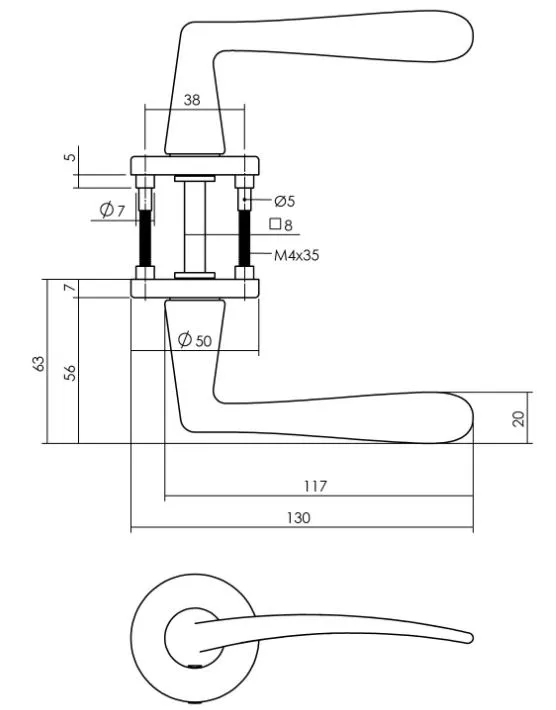 Intersteel deurkruk Zaia met geveerde rozet met nokken ø50x7mm zwart