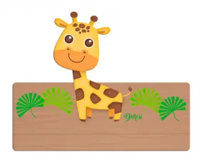 naambord giraffe 25 x 16 cm hout geel/bruin 2-delig