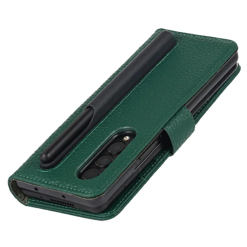 Samsung Galaxy Z Fold 3 5G Echt Leer Litchi Stylus Portemonnee