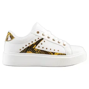 SHELOVET Witte sneakers op het platform zwart geel