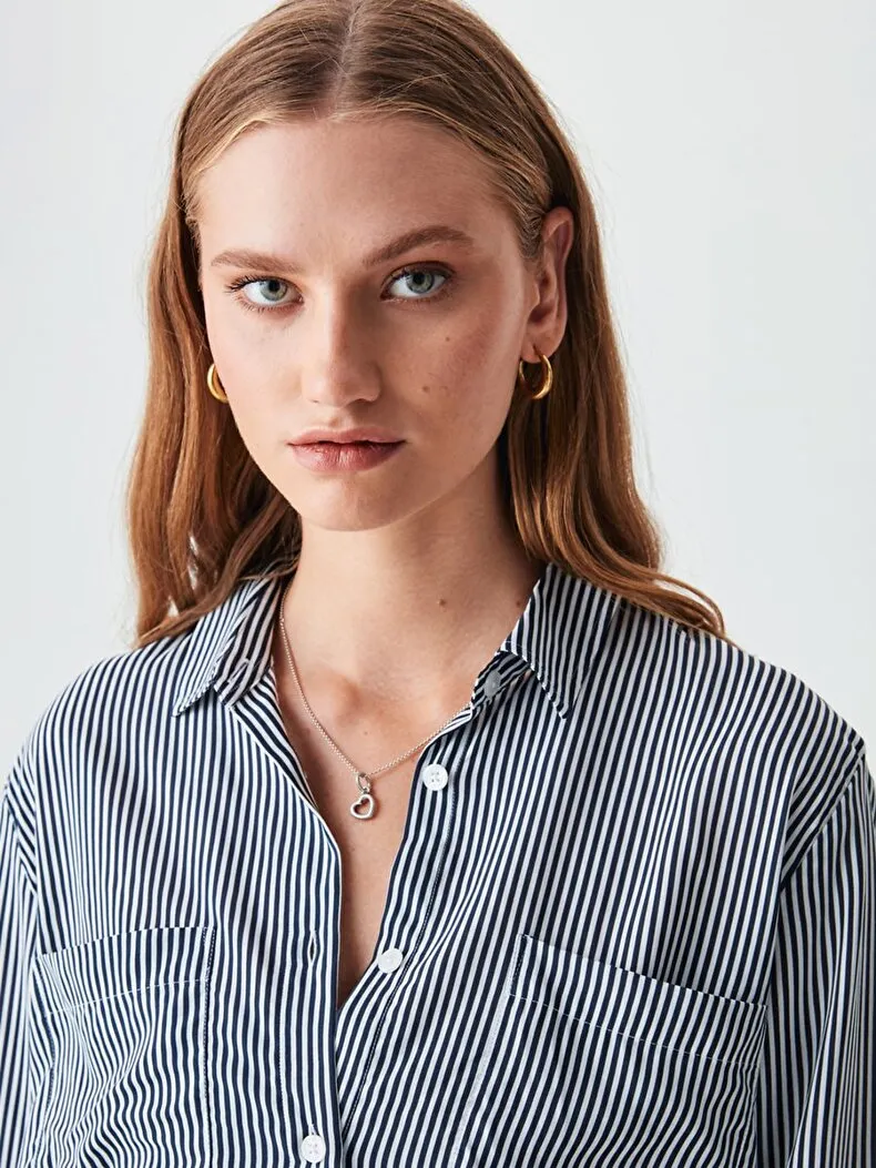 Striped Print Long Sleeve Donkerblauw Overhemd