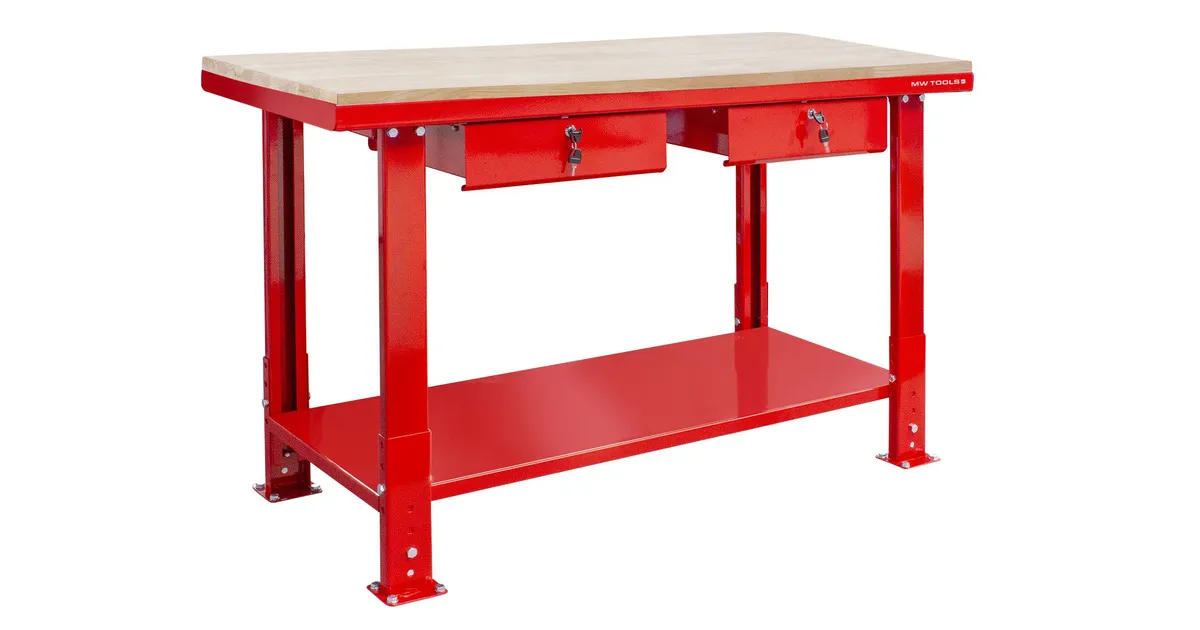 Werkbank 150 cm met verstelbare voeten MDF topblad 2 lades MW Tools